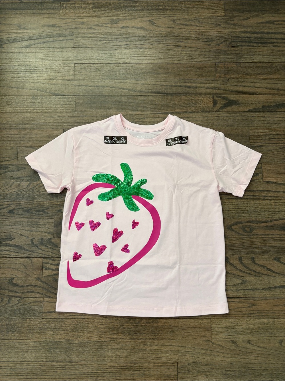 Teacher Light Pink Strawberry Sequin Short Sleeve Tee